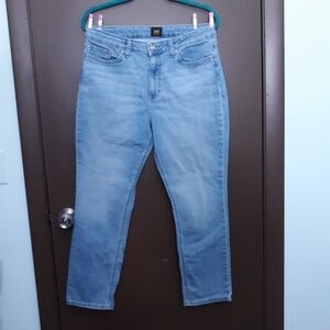 Lee Womens 12 P petite Straight Leg Stretchy Fit Light Blue Jeans Pants